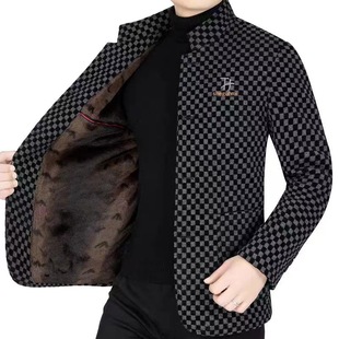 Autumn and Winter New Vertical Collar Coat Middle-aged Men's Thickened Suit Business Casual Top
