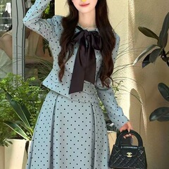法式香风波点高级感套装女2025秋季新款显瘦外套半身裙气质两件套