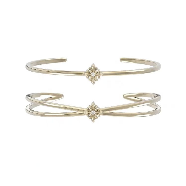 Three Horizontal Lines Jewelry's Same Style Square Iris Flower Smooth Bracelet for Women, Minimalist High-End Bracelet, French Retro Commuter Style Three Horizontal Lines Jewelry's Same Style Square Iris Flower Smooth Bracelet for Women, Minimalist High-End Bracelet, French Retro Commuter Style