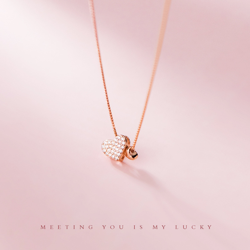 box chain Chain Type 925 Sterling Silver Zircon Box Chain Plating Inlay Heart Shape Necklace