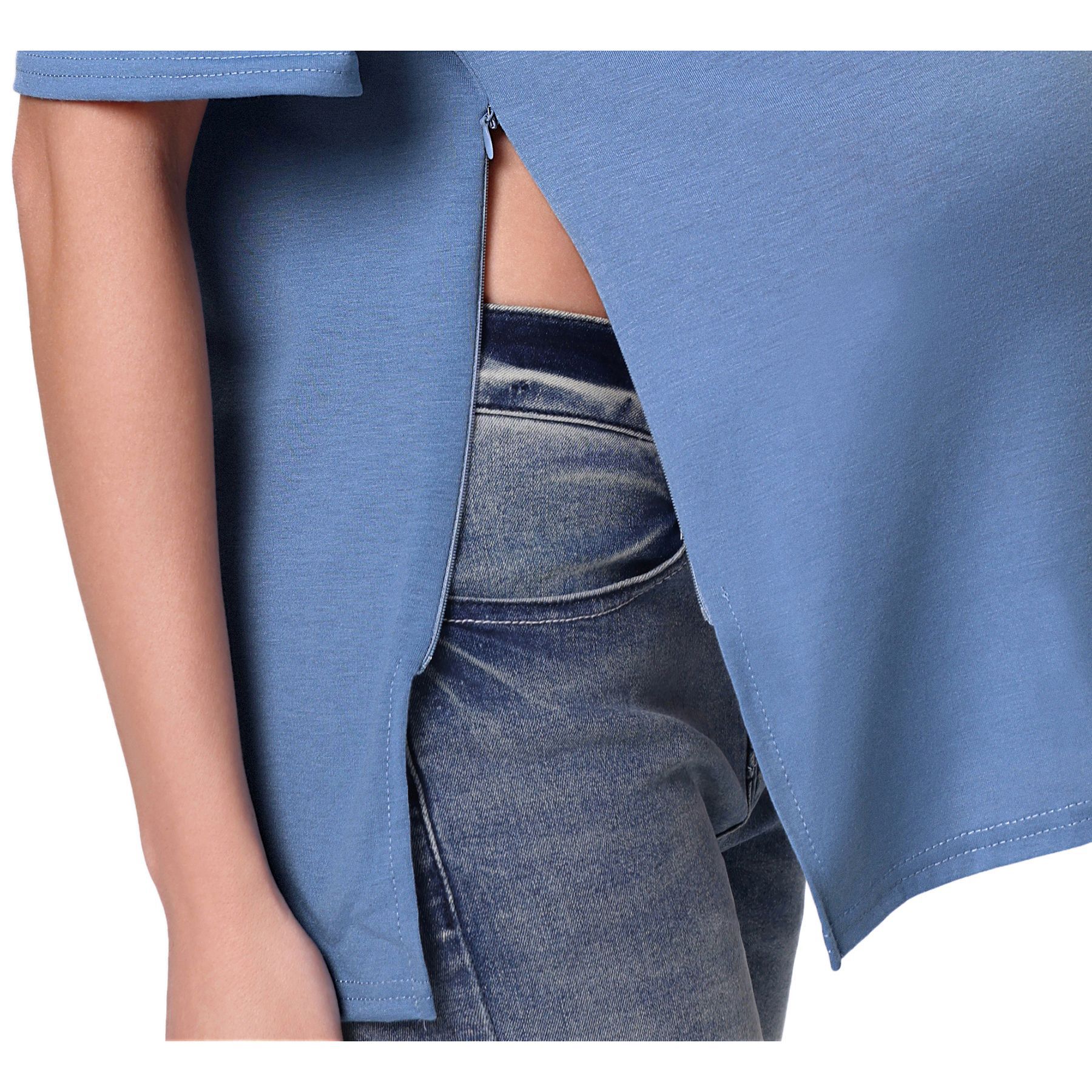 Maternity Nursing Top With Zipper Short Sleeves For Spring Summer_voghion.com