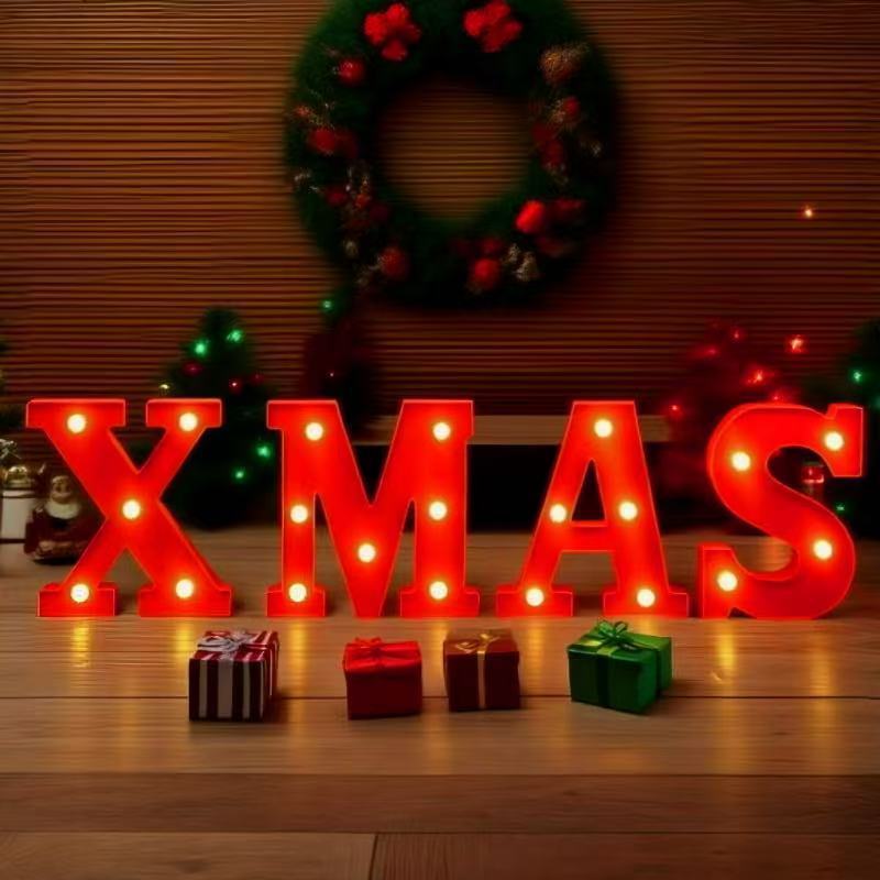 HOHOHO圣诞节发光字装饰品XMAS字母灯圣诞桌面创意摆件拍摄道具|undefined