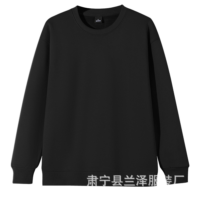 Otoño e invierno 320g algodón chino cuello redondo suéter hombres y mujeres de color sólido caída hombro superior venta al por mayor de gran tamaño de manga larga logotipo impreso