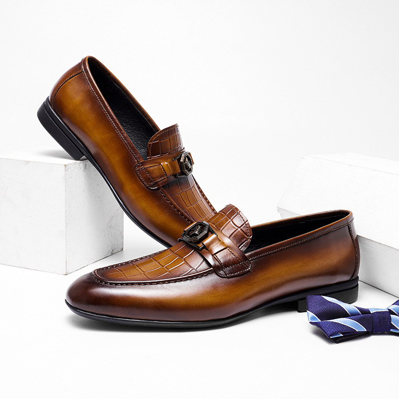 皮鞋男夏季商务休闲鞋软底乐福英伦男鞋金属上班男士工作正装鞋子|ms