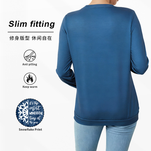Blue Snowflake European and American Style Maternity Long-Sleeve Hoodie Top for Outerwear Loose Casual Spring and Autumn Pregnancy Wear