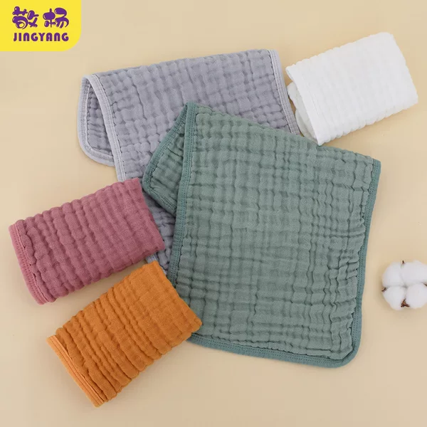 Plain Color Burp Cloth Six-Layer Gauze 25*50 Children's Towel Newborn Kindergarten Face Wash Absorbent Towel Class a Pure Cotton