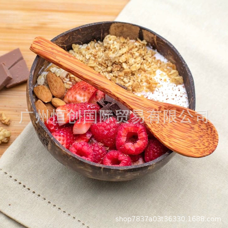 New coconut shell bowl Hainan natural coconut bowl baby bowl handmade children adult family wooden bowl tableware