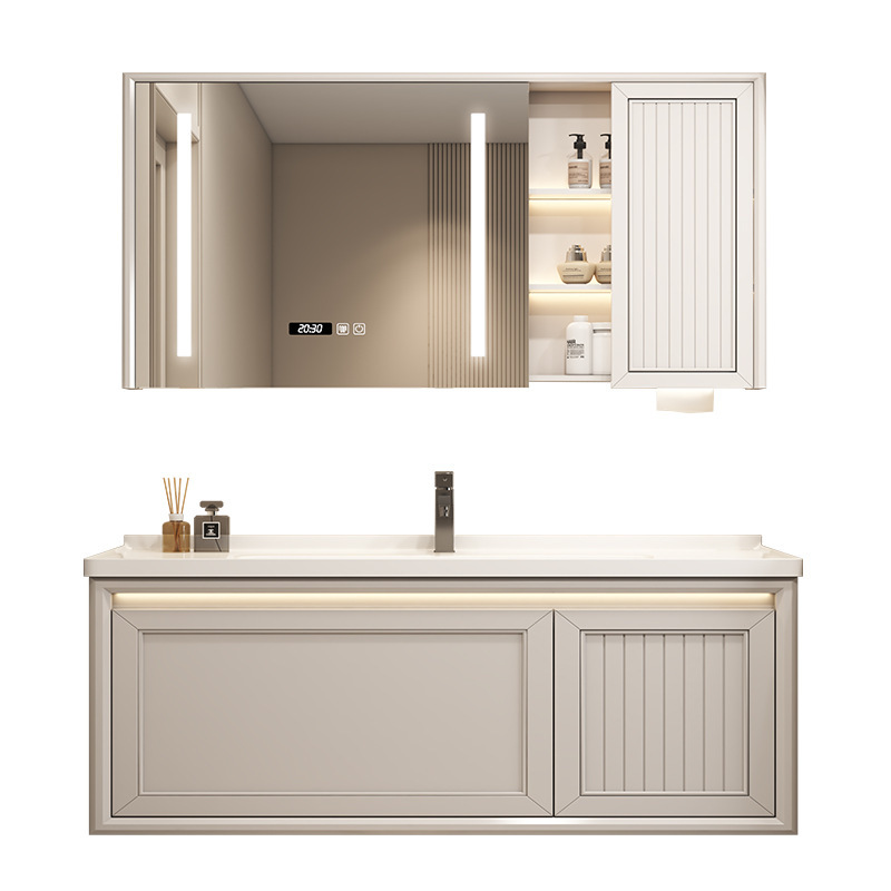 Gabinete de baño personalizado de cerámica de roble combinado de alto grado tallado gabinete lavabo roble inteligente horneado