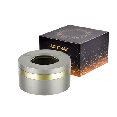 Aluminum alloy creative rotatable and collapsible ashtray with lid, new model for car and home desktop, high-end ashtray (Car ashtray) - silver-gray-home-style-7103cm