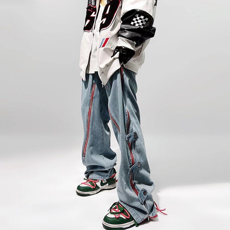 2023 Korean Style Hip Hop Trendy Brand American Style Retro Jeans Straight Loose plus size Zipper Split Trousers for Men and Women 2023 Korean Style Hip Hop Trendy Brand American Style Retro Jeans Straight Loose plus size Zipper Split Trousers for Men and Women