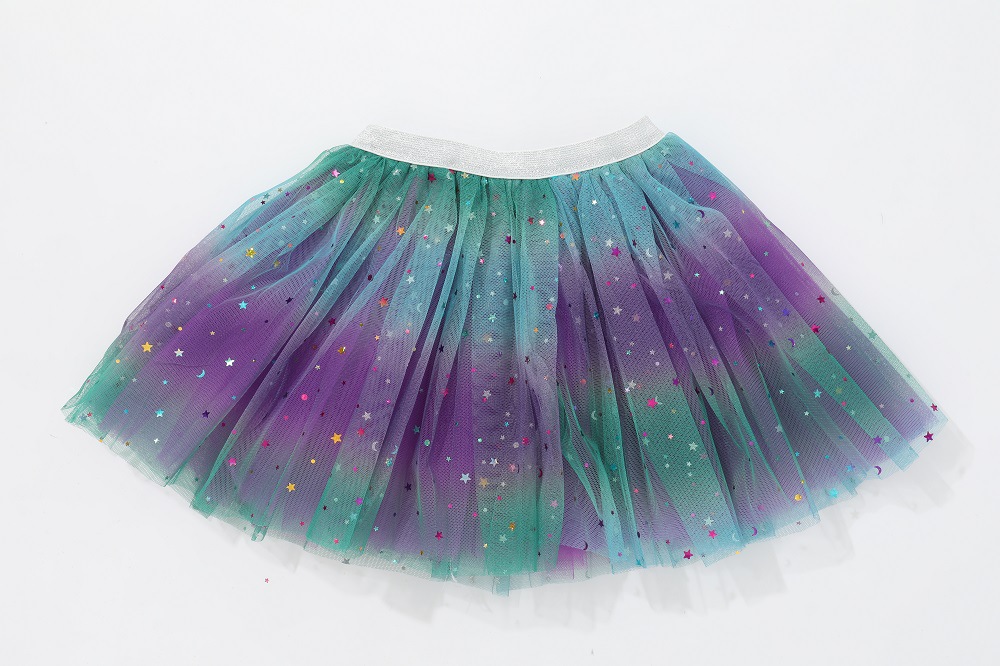 Nuevo vestido de princesa de malla falda de rendimiento para niños europeos y americanos tutú de tul para niños estrella de cinco puntas falda de arco iris