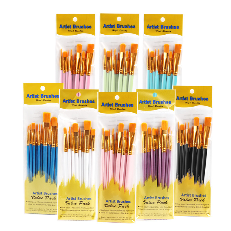アマゾン10本の油絵ペンセットプラスチック棒美術画水彩水粉絵画ブラシブラシセット|undefined