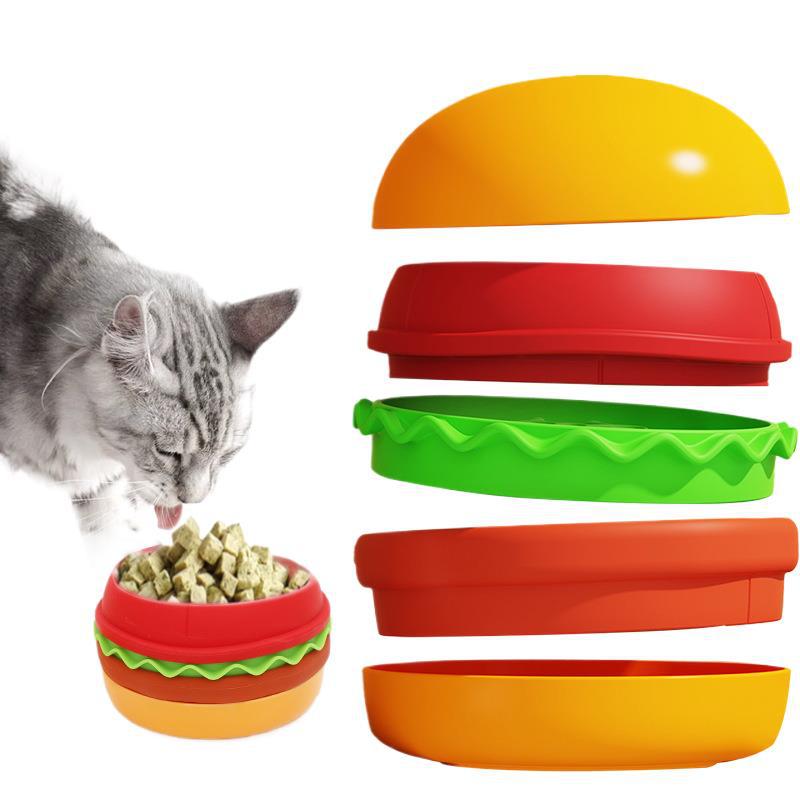 햄버거 5-in-1 애완 동물 슬로우 푸드 그릇, 창의적인 개 그릇, 질식 방지 핥는 접시, 피더, 휴대용 보관함, 다중 고양이 용품