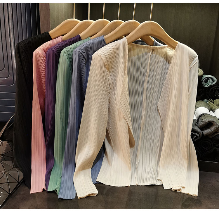 Áo khoác vest nữ xếp ly cao cấp cổ bẻ dài tay mẫu mới xuân hè — Màu xanh lam nhạt, Màu xanh lục nhạt, Màu đen, Màu hồng chi tiết 5