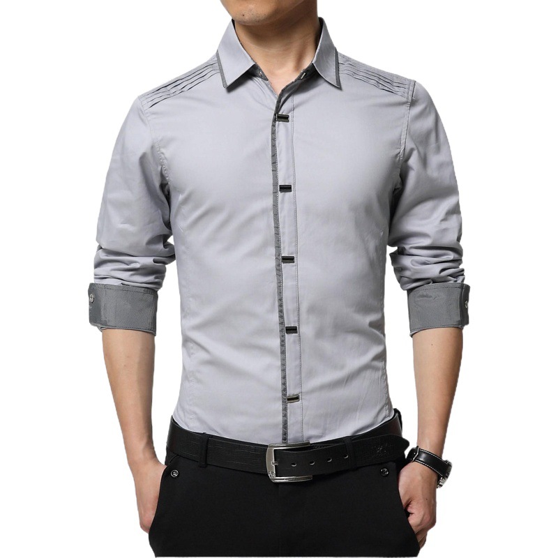 Otoño nueva camisa de manga larga de algodón de moda masculina camisa de manga larga camisa de color sólido Delgado moda casual de los hombres