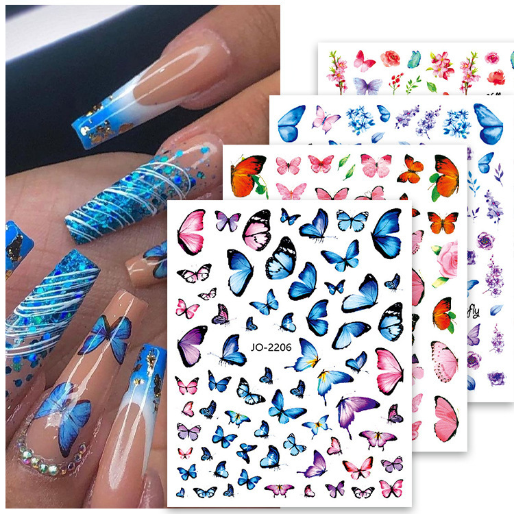 Small fresh nail stickers Flower Butterfly series nail stickers nail stickers art gorgeous butterfly flower nail jewelry