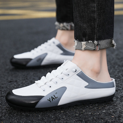 Men's Large Size Spring Half Slip-on Casual Breathable Korean Style Fashion Lazy One-step Bean Pod Shoes