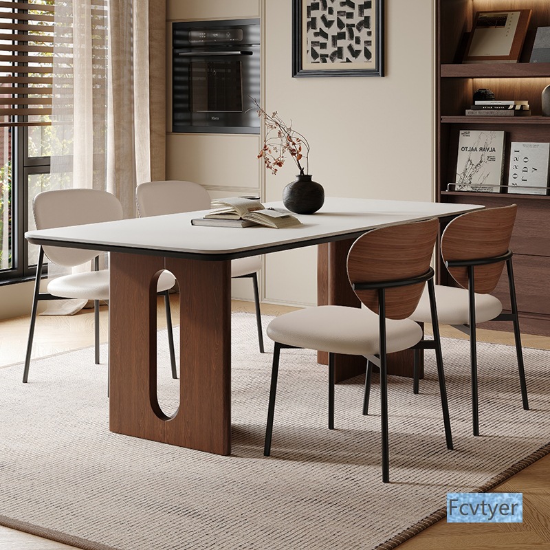 Medieval Style Solid Wood Dining Table Rectangular Simple Slate Dining Table and Chairs Set for Small Apartments with High-End Dining Table