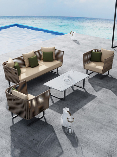 Outdoor sofa, waterproof, for outdoor dining—seating nook, wicker sofa for courtyard, patio, and balcony; casual, two-seater wicker lounge chair