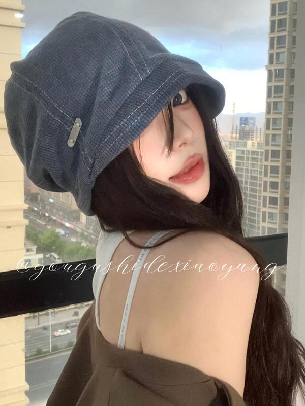 废土风小檐抽绳堆堆帽子女秋冬季复古休闲百搭包头帽冷帽男显脸小|undefined