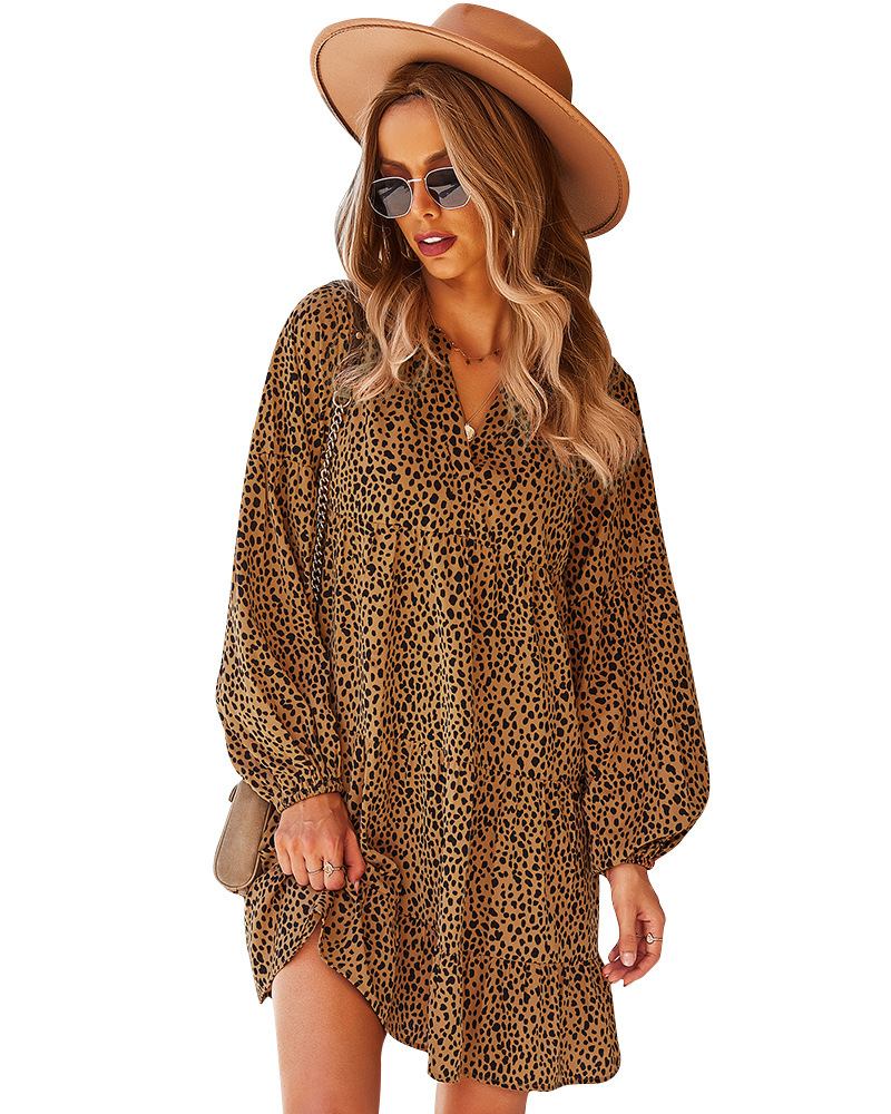 women s leopard print long-sleeved loose dress nihaostyles clothing wholesale NSDY73917