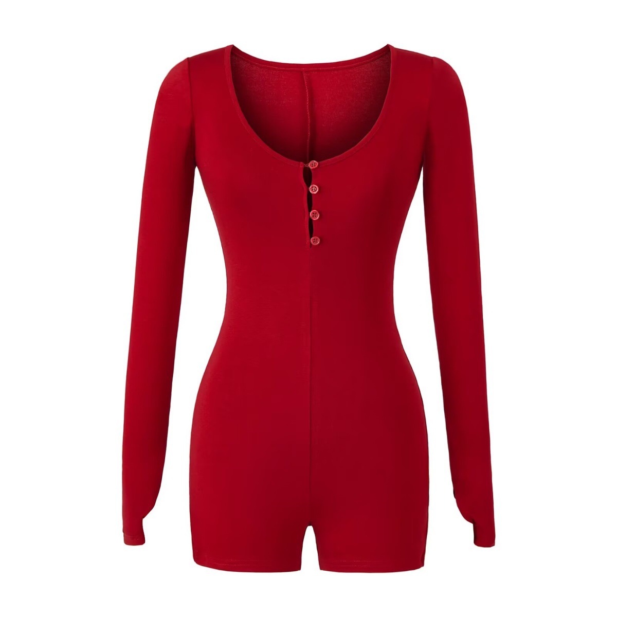 Factory Direct Hair, Factory Direct Hair, European and American Style New Sexy Round Neck Button Long-Sleeved T-Shirt, Slimming Look