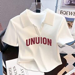 綿の白いPoloの襟をめくって身を修めるねじの半袖のtシャツの婦人服の夏のフランスの気質のvネックの短いタイプの百合の上着