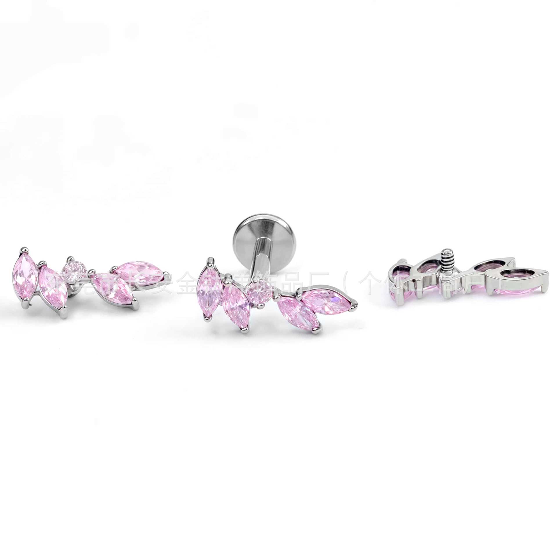 Titanium Horse Eye Leaf Zircon Lip Nail Nose Nail Ear Nail G23 Alloy Piercing Jewelry Ear Bone Nail Cochlear Nail detail image 7