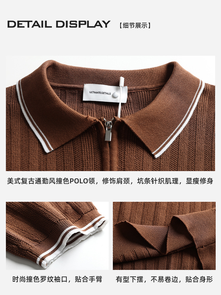 Camisas de polo de hielo de alta calidad con cremallera, camisetas de polo de hombre de manga corta, negocios casuales, camisetas de cuello para hombres