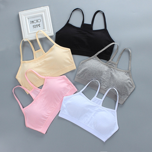 Girls bra, vest and suspenders, pure cotton, medium and large children's tube top underwear, summer thin solid color girls' bra wrap 15 years old