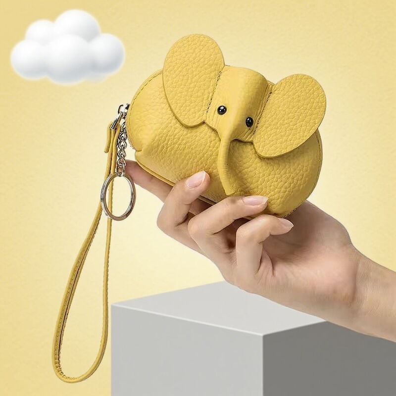 New Leather Creative Key Bag Card Holder Elephant Coin Purse Women's Compact First-Layer Leather Hand-Held Commuter Coin Bag