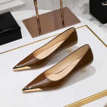 3739-A25 Retro style Banquet Women's Shoes with Thin Heels and Metal Pointed Points, Shallow Mouth Trimming for a Skinny Look, Spring and Autumn Women's Single Shoes