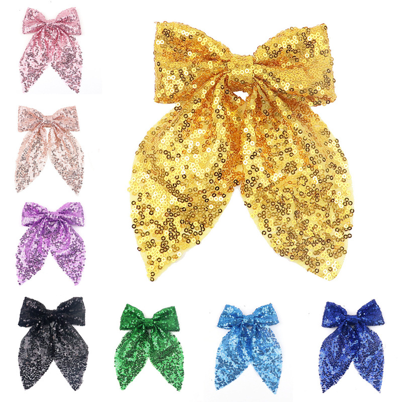 Large 5 Inch Sequin Bow Hairpin Cross-border Hot Stage Performance Headwear Yiwu Mesh Ribbon Accessories