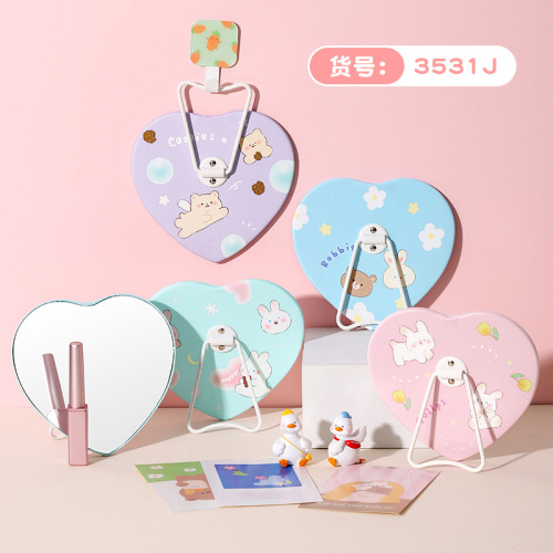 PU Mirror Bear Shaped with Round Bagbao Tea, Suitable for Girls' Dormitory Desktop, Can Stand or Hang, Makeup Mirror Gift