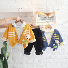 跨境童装秋季新款男童婴幼儿宝宝童套装加绒休闲长袖套装三件套潮