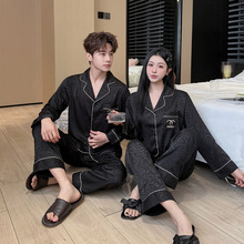 源头厂货2025情侣冰丝睡衣女春季薄款长袖抖音直播时尚印花套装