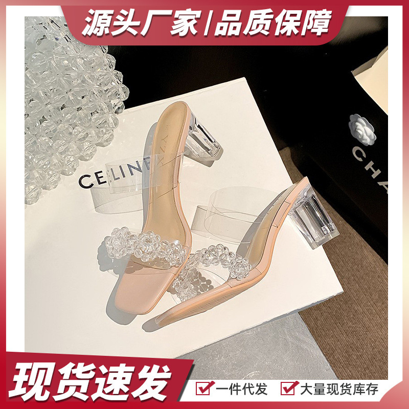 Square Heel Summer Trendy Transparent Strap Sandals for Women, Crystal Chunky Heel Slippers, High Heels, Mid-Heel Shoes for Women, 2026 New Model Square Heel Summer Trendy Transparent Strap Sandals for Women, Crystal Chunky Heel Slippers, High Heels, Mid-Heel Shoes for Women, 2026 New Model
