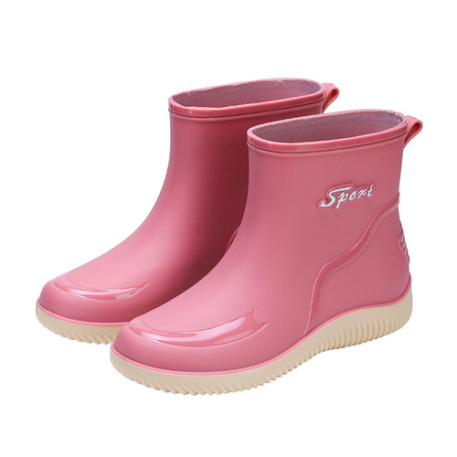 Women's Low Top Sliding Fashion Kitchen Rain Boots Short Fashion Water Shoes with Calfskin Sole and Durable Adult Water Shoes
