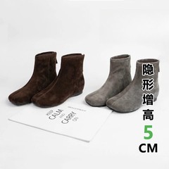 2025秋季新款百搭绒面后拉链短靴女小众简约磨砂内增高方头瘦瘦靴