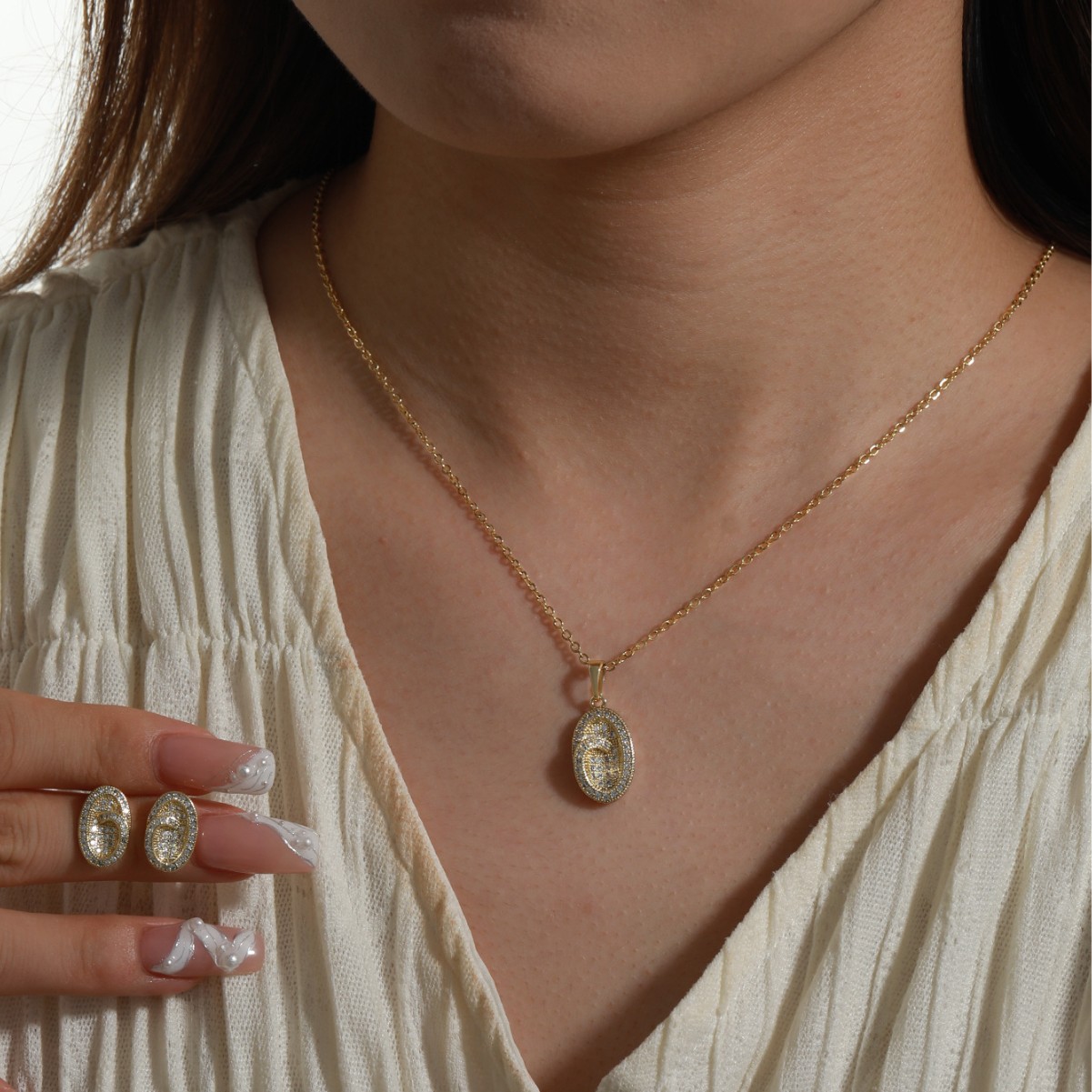 Aleación Xuping micro incrustación de aluminio colgante de pernos oblados set de moda europea y americana de alto nivel de moda dos piezas set de mujeres