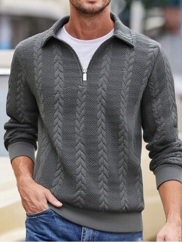 Spring and autumn new European and American half-open zipper lapel pullover sweater men's casual fashionable jacquard top