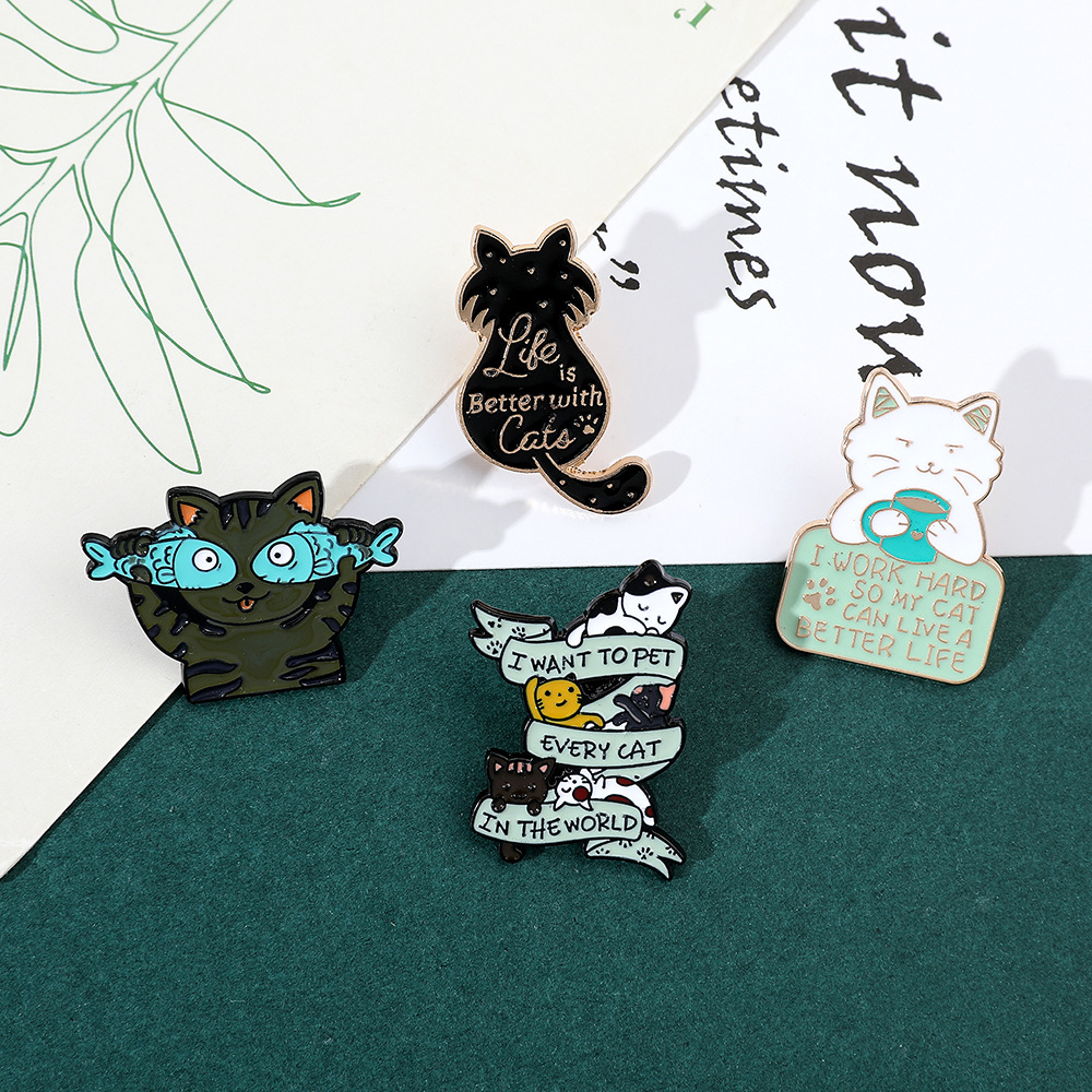 9g Weight Brooches Classification Daily Occasion Alloy Material Letter, Cat, Fish Pattern Unisex Gender Cartoon, Enamel Design Cute Style Cute Pin Letter Cat Fish Alloy Cartoon Enamel Unisex Brooches 23