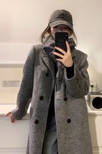 秋冬中长款过膝加绒加厚毛呢外套女感学生高个子呢子大衣