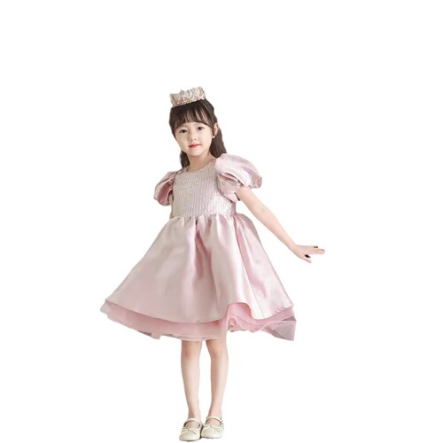 Factory girls' dress with bubble sleeves, sparkling butterfly bows, princess dress, party dress, birthday, wedding, performance, children's dress