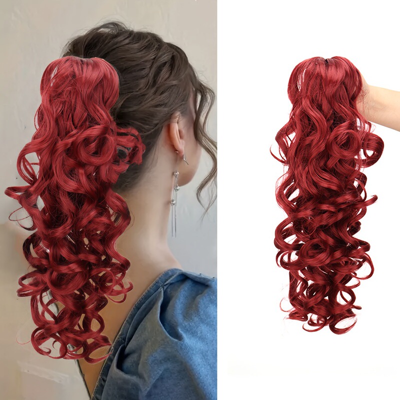 16inch ブラウンブラックグリッターテクスチャーカーリーヘア化学繊維合成ポニーテールグリッターポニーテール|undefined