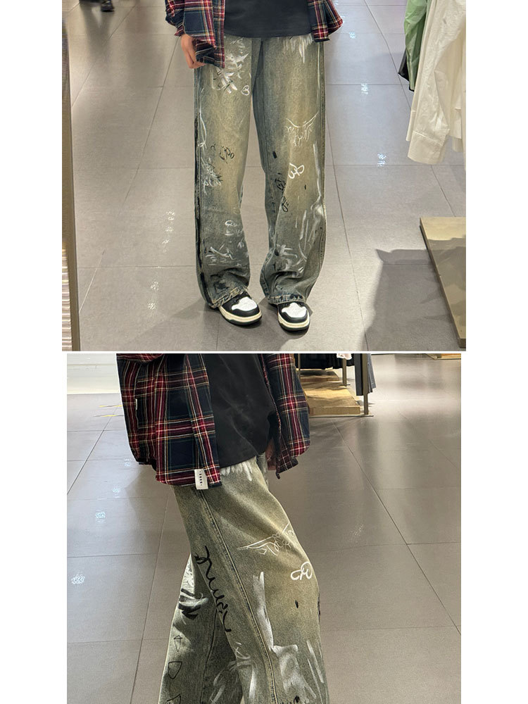 Jeans da uomo vintage graffiti gamba dritta vestibilità ampia_voghion.com