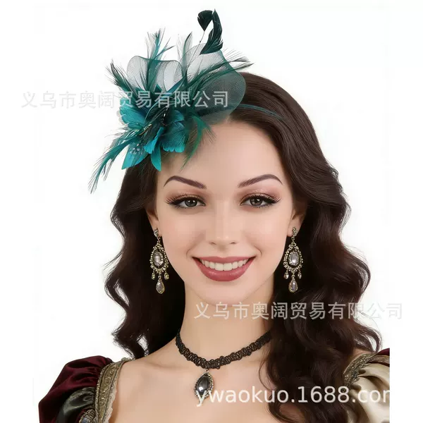 Small and exquisite small hat ball party European and American retro bride headdress feather mesh hair accessories artificial flower head flower