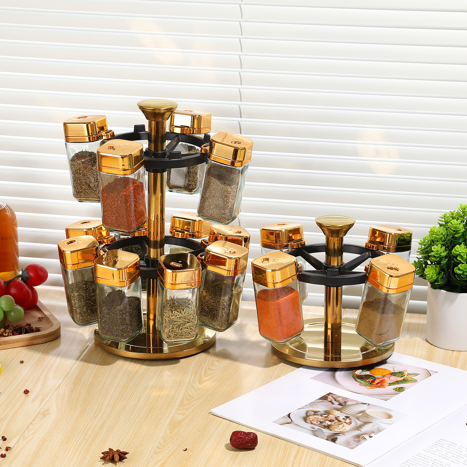 Rack de condimento giratorio de acero inoxidable multicapa mesa de almacenamiento de condimento de cocina multifuncional rack de esquina de condimento mesa giratoria