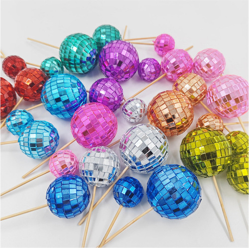 Source Mirror Ball Cake Decoration Disco Ball Holder with Wooden Stick Insert Sign Amazon Birthday Party Decorations