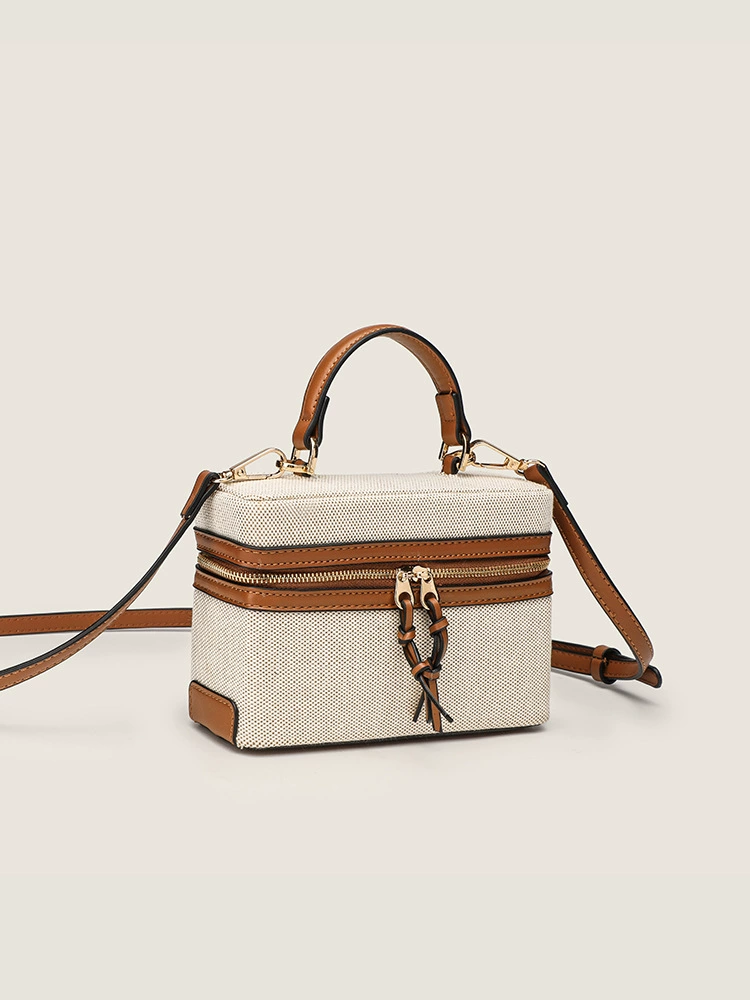 Top-handle vanity bag, canvas & PU options, compact 25.5×9×18 cm